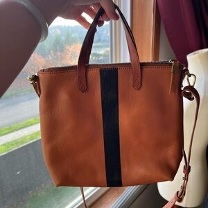 Madewell Leather Tote Bag with Black Stripe